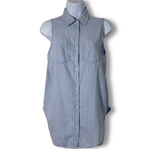 Ardene Sleeveless Chambray Stripe Button-Up Shirt Powder Blue Summer
Top Size S